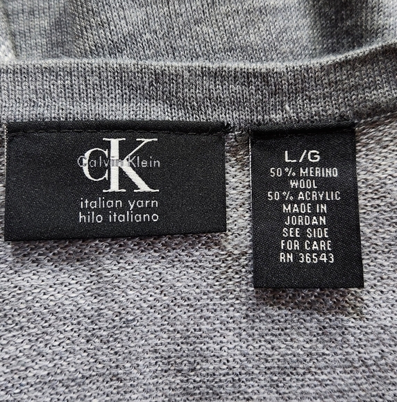Calvin Klein Mens Merino Wool Blend V-Neck Pullover Sweater Gray Sz Large - Picture 2 of 10
